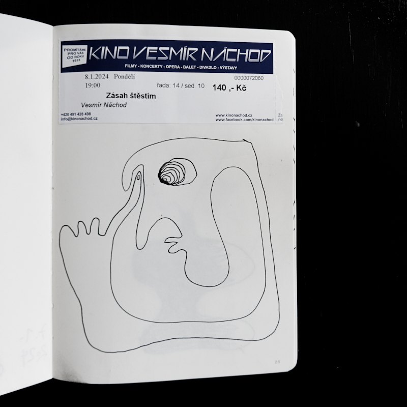 Sketchbook study — cinema ticket, Kino Vesmír Náchod